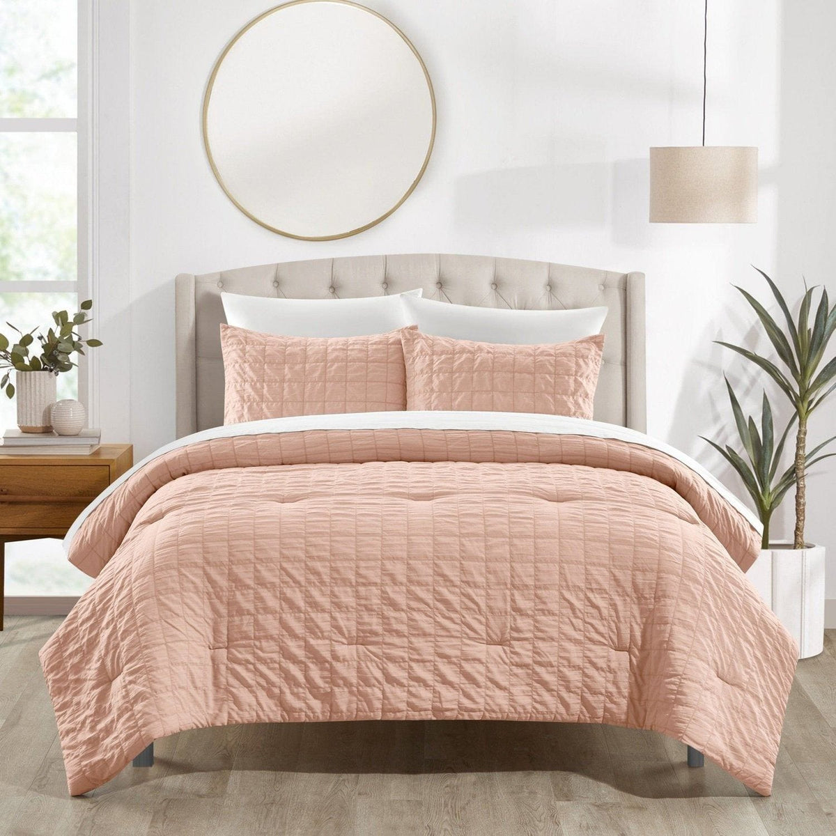 Chic Home Jessa 3 Piece Square Tile Pattern Comforter Set Blush