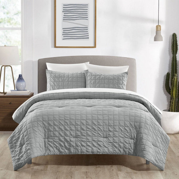 Chic Home Jessa 7 Piece Square Tile Pattern Comforter Set Grey