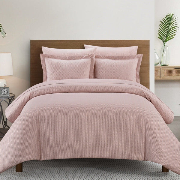 Chic Home Laurel 7 Piece Graphic Herringbone Print Duvet Cover Set Blush