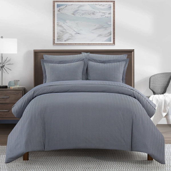 Chic Home Laurel 7 Piece Graphic Herringbone Print Duvet Cover Set Navy