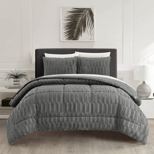 Chic Home Pacifica 3 Piece Faux Fur Comforter Set Grey