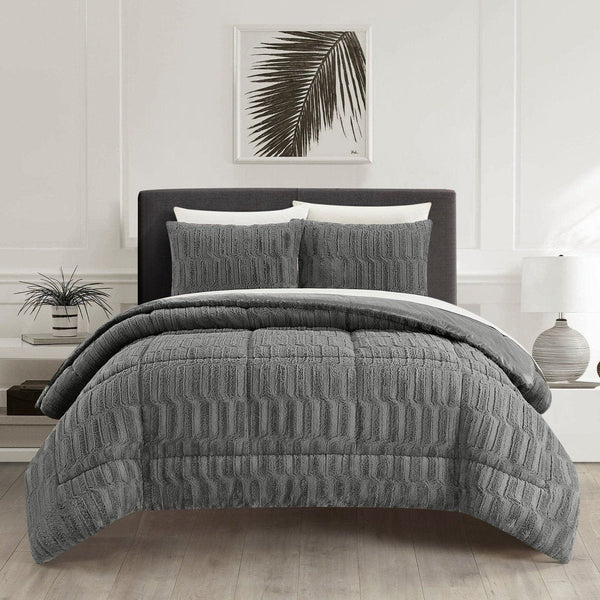 Chic Home Pacifica 7 Piece Faux Fur Comforter Set Grey