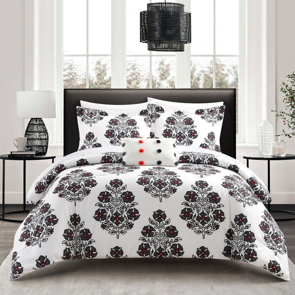 Chic Home Riley 4 Piece Floral Medallion Print Comforter Set Grey