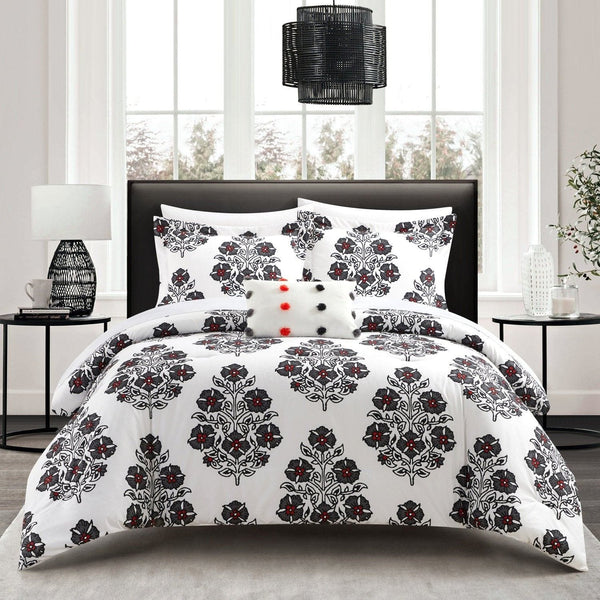 Chic Home Riley 8 Piece Floral Medallion Print Comforter Set Grey