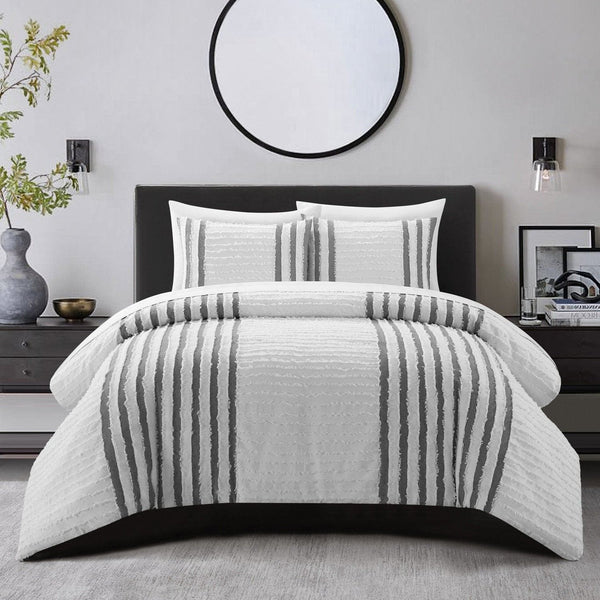 Chic Home Salma 3 Piece Cotton Jacquard Duvet Cover Set Grey