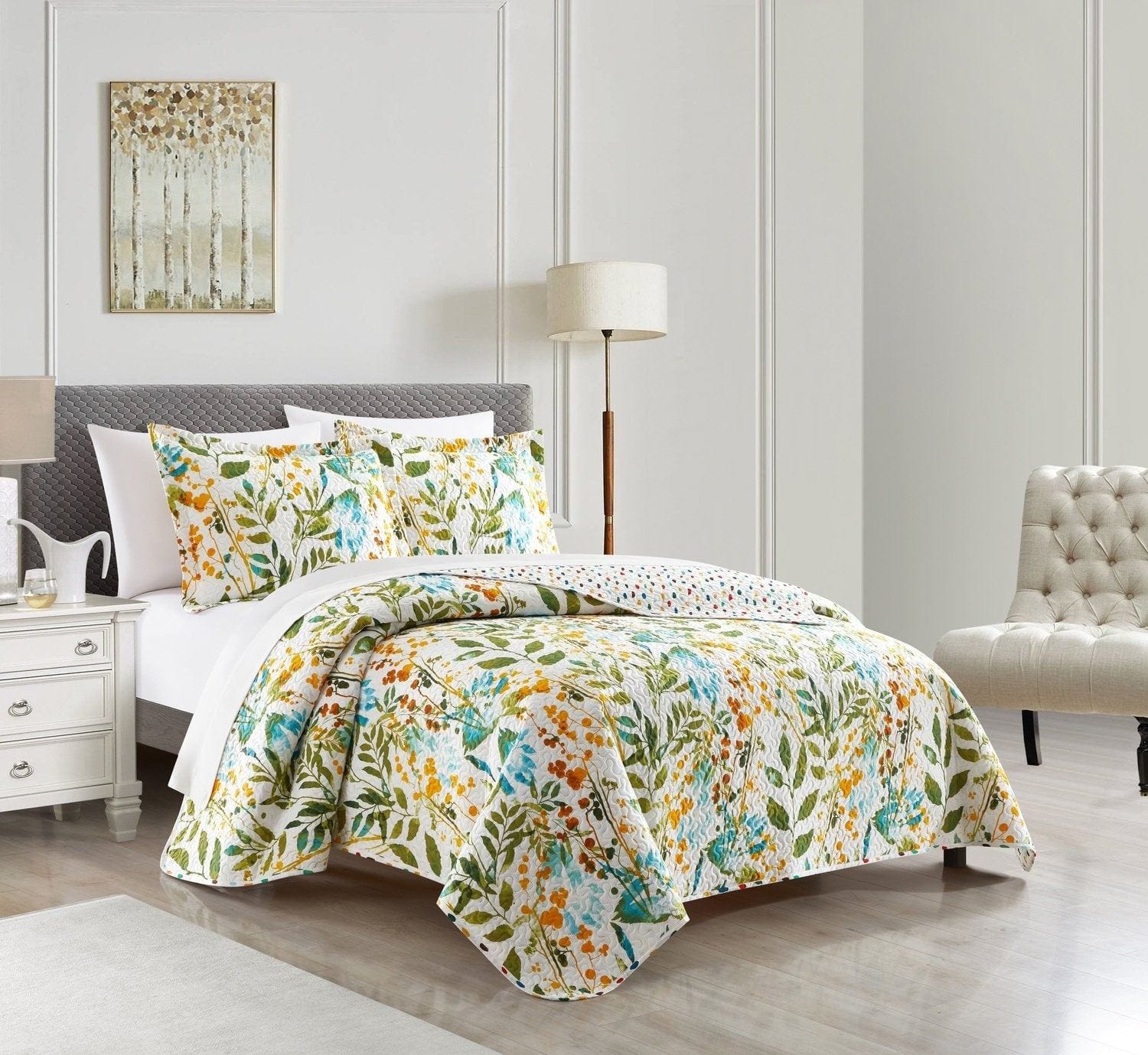 Shea 3 Piece Reversible Floral Print Quilt Set