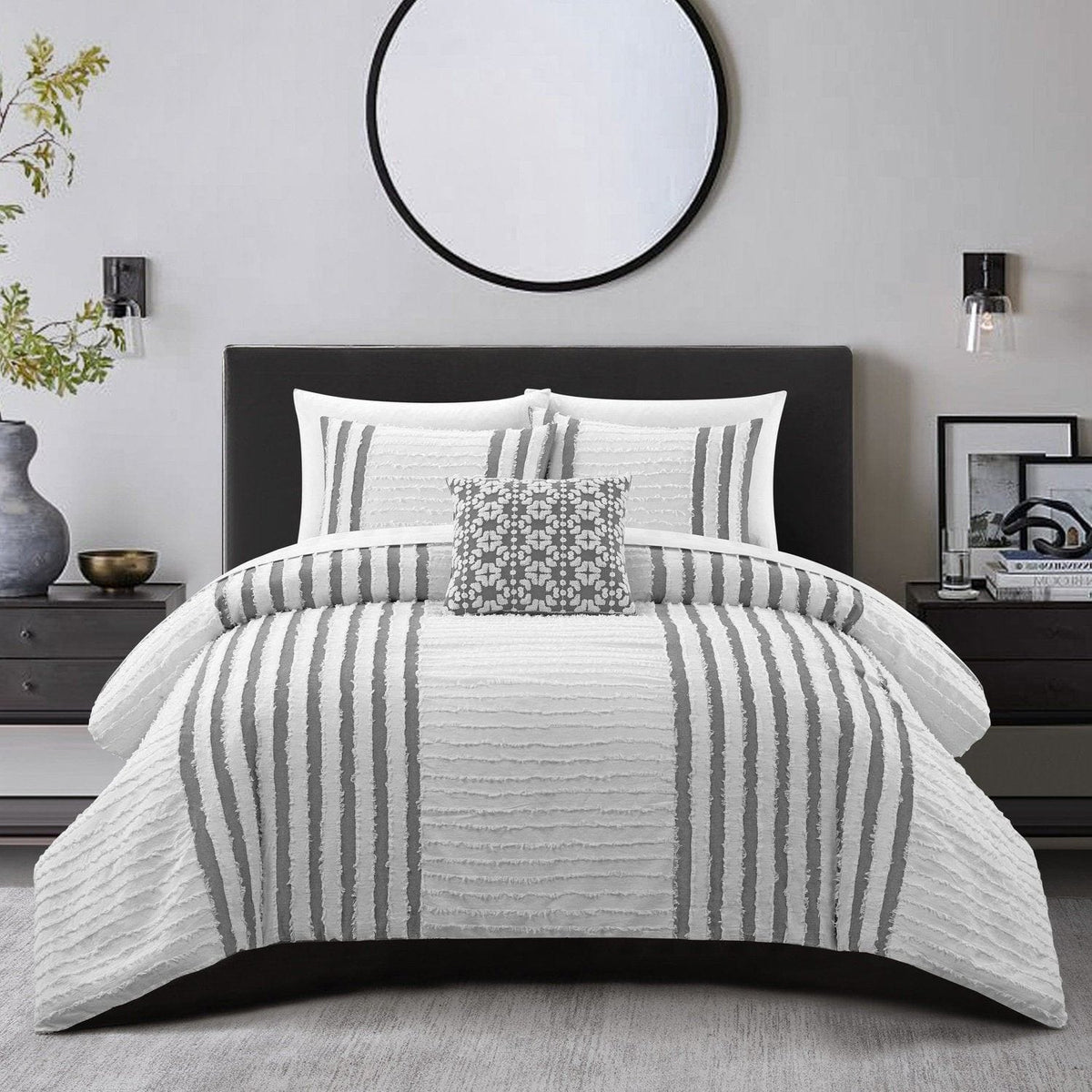 Chic Home Sofia 4 Piece Cotton Jacquard Comforter Set Grey