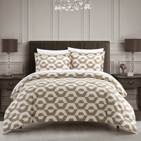 Chic Home Tudor 3 Piece Geometric Pattern Duvet Cover Set Beige