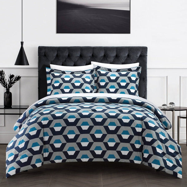 Chic Home Tudor 3 Piece Geometric Pattern Duvet Cover Set Blue