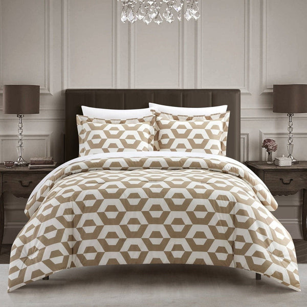 Chic Home Tudor 7 Piece Geometric Pattern Duvet Cover Set Beige