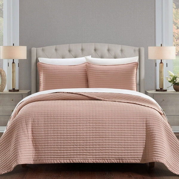 Chic Home Xavier 7 Piece Square Tile Pattern Quilt Set Rose