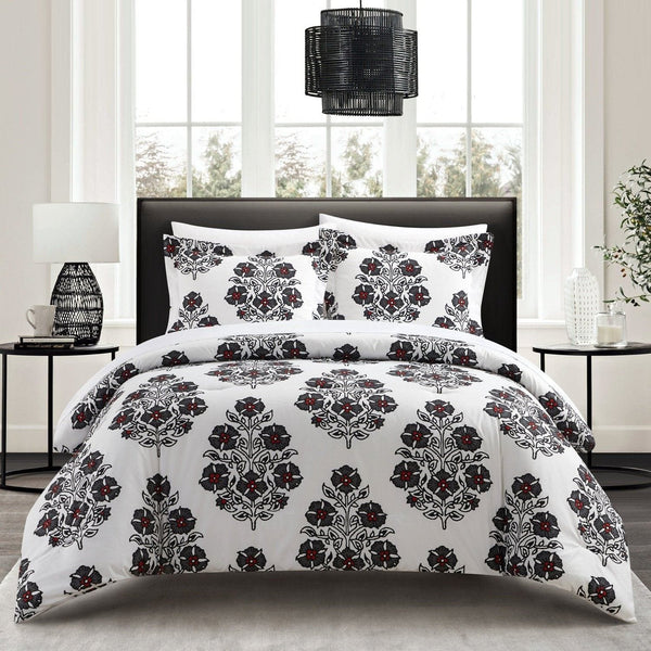 Chic Home Yazmin 3 Piece Floral Medallion Print Duvet Cover Set Grey