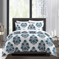 Chic Home Yazmin 7 Piece Floral Medallion Print Duvet Cover Set Blue