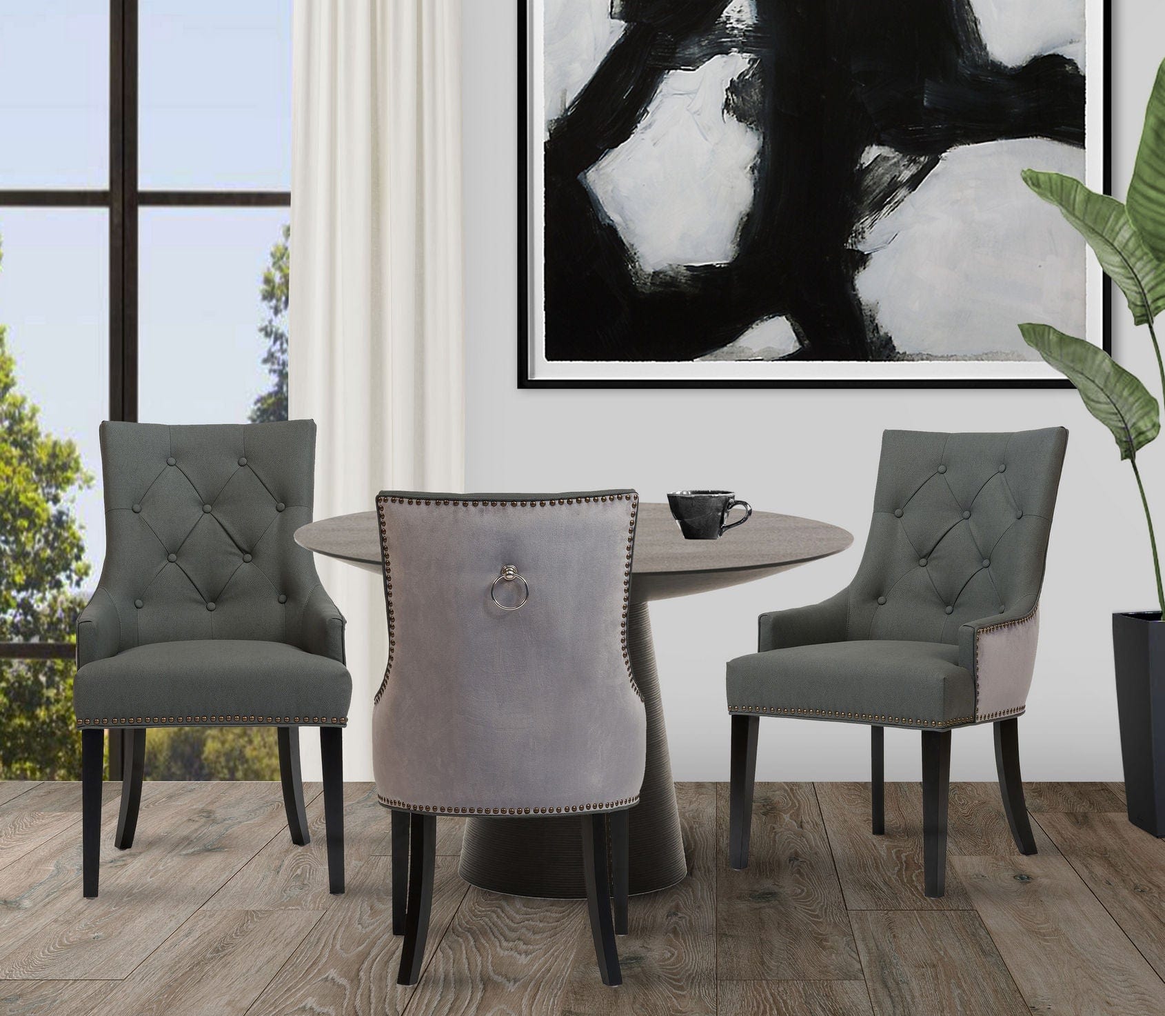 Grey knocker best sale dining chairs