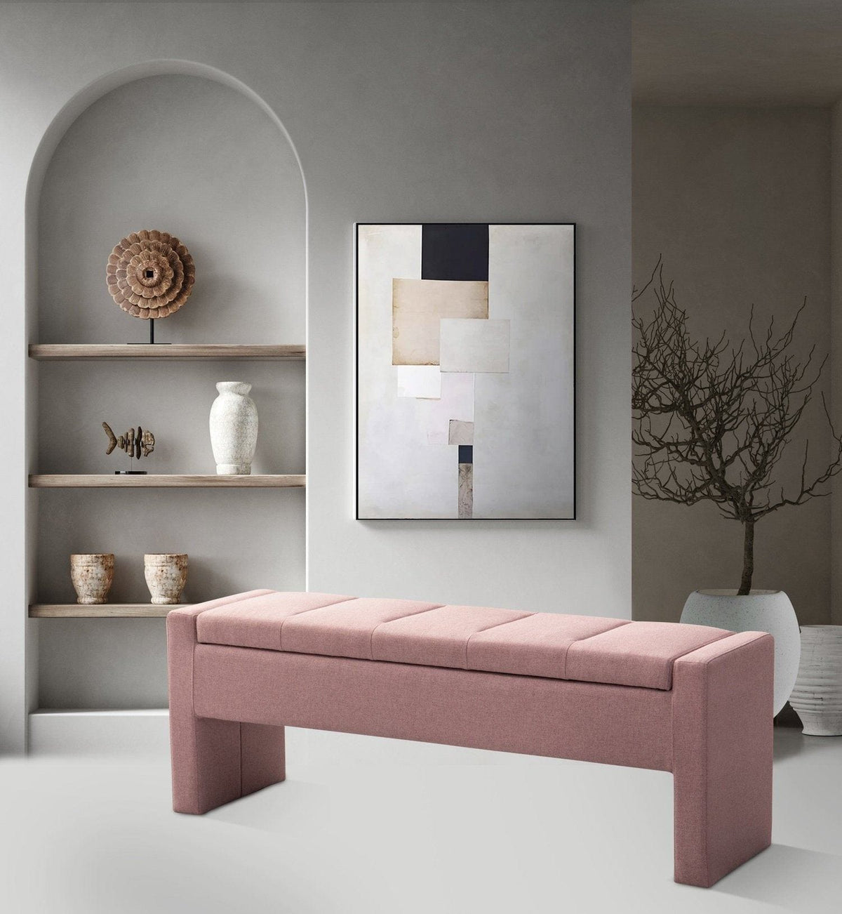 Iconic Home Kube Linen Textured Storage Bench 