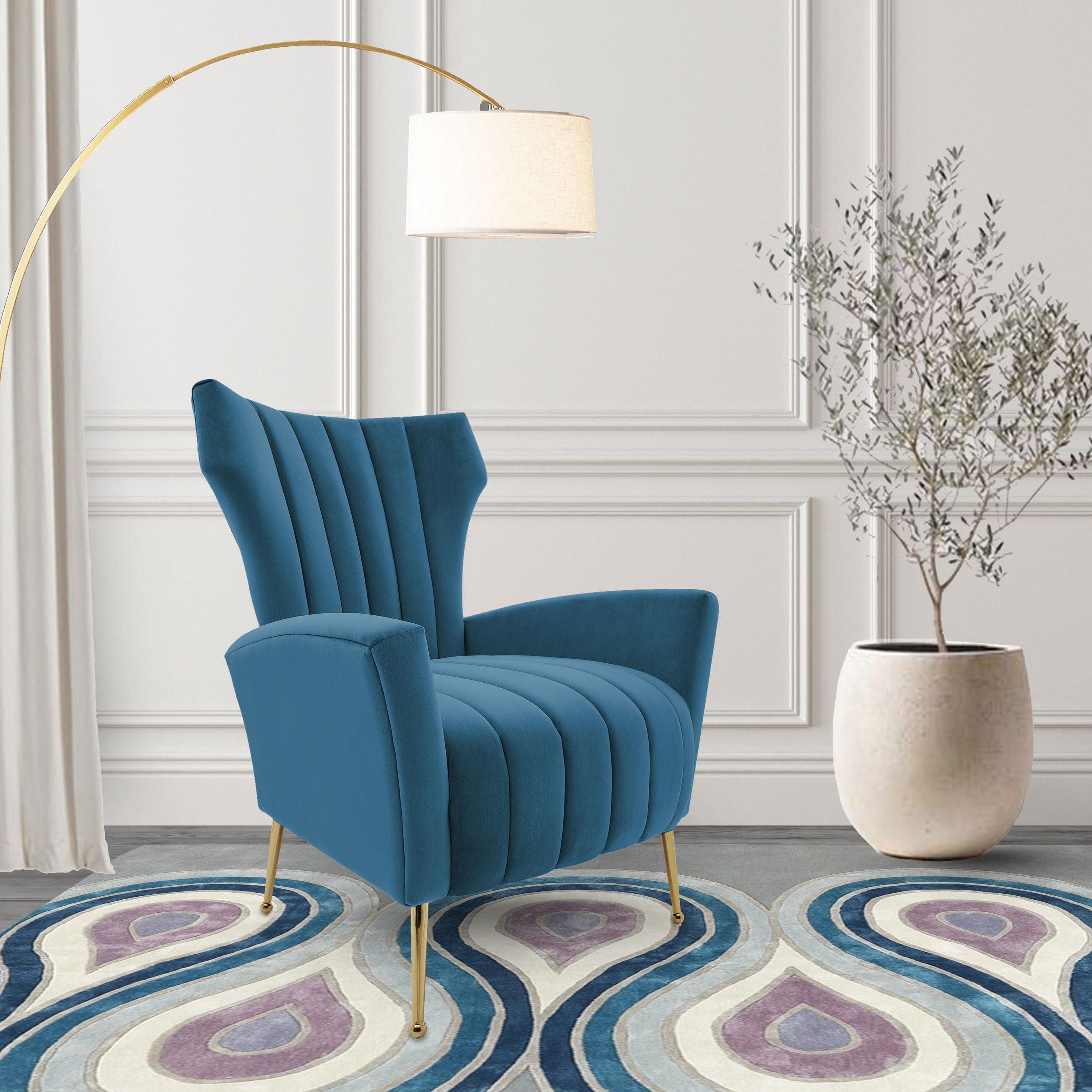 Blue high best sale back accent chair