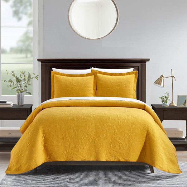 NY&C Home Austin 3 Piece Cotton Blend Quilt Set Mustard