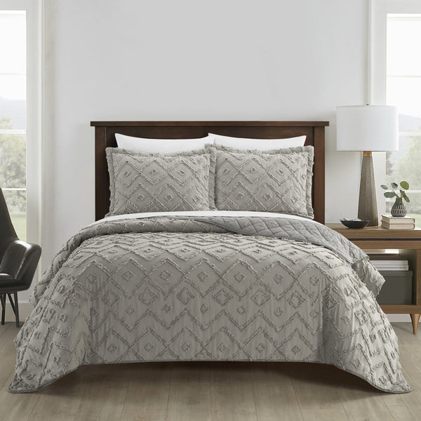 NY&C Home Cody 7 Piece Clip Jacquard Cotton Quilt Set Grey