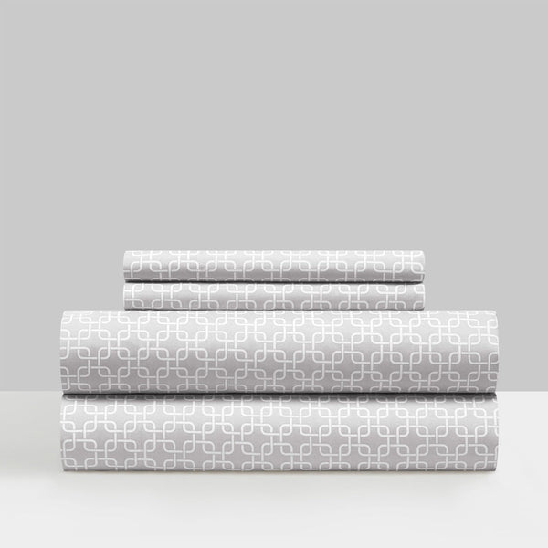 NY&C Home Lucille 4 Piece Geometric Pattern Sheet Set Grey