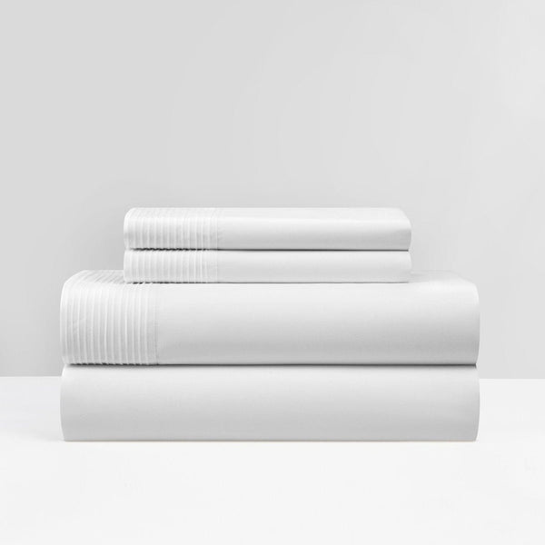 NY&C Home Marsai 4 Piece Pleated Flange Sheet Set White