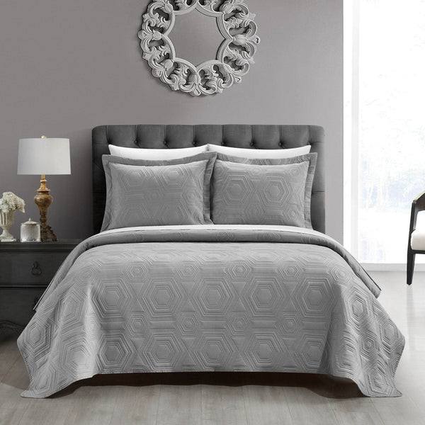 NY&C Home Rhapsody 3 Piece Geometric Quilt Set Grey