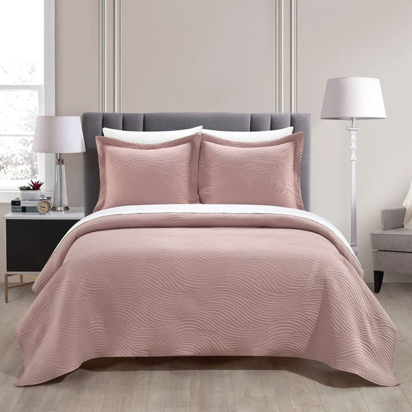 NY&C Home Teague 3 Piece Wave Pattern Quilt Set Blush