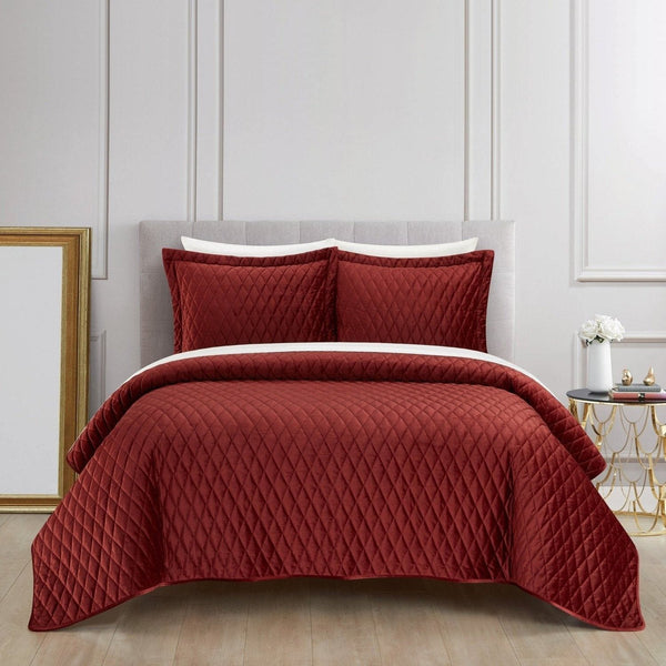 NY&C Home Wafa 7 Piece Velvet Quilt Set Brick