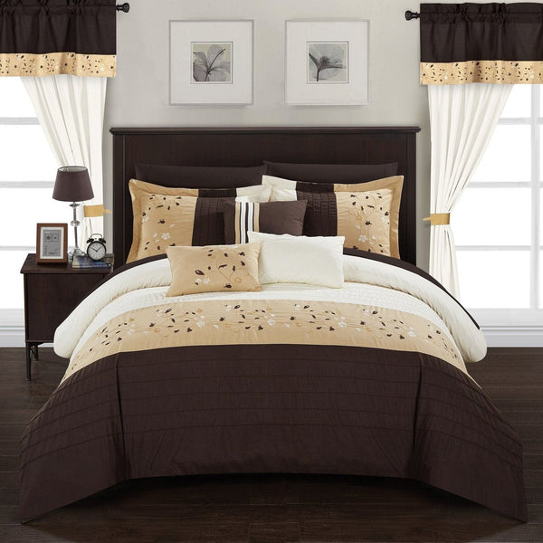 Chic Home Sonita 20 Piece Floral Comforter Set Brown