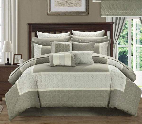 Chic Home Aida 24 Piece Embroidered Comforter Set Taupe