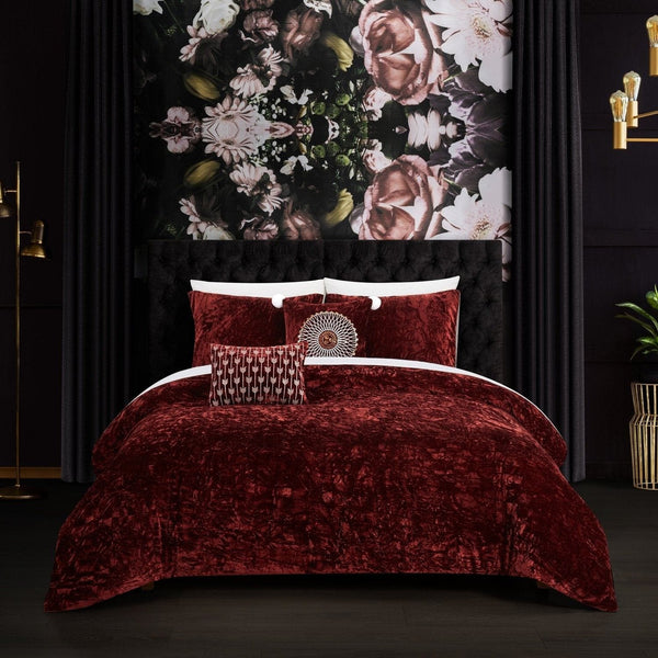 Chic Home Alianna 5 Piece Velvet Comforter Set Burgundy