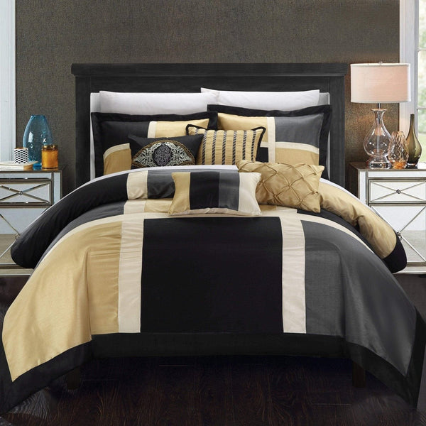 Chic Home Alleta 7 Piece Patchwork Comforter Set Black