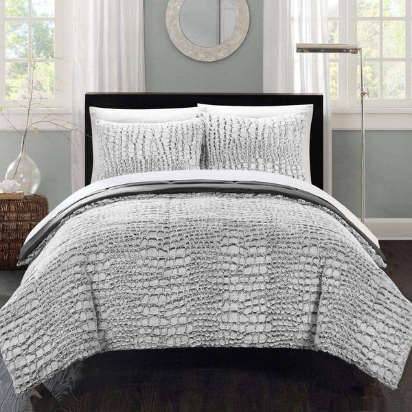 Chic Home Alligator 3 Piece Faux Fur Comforter Set Grey