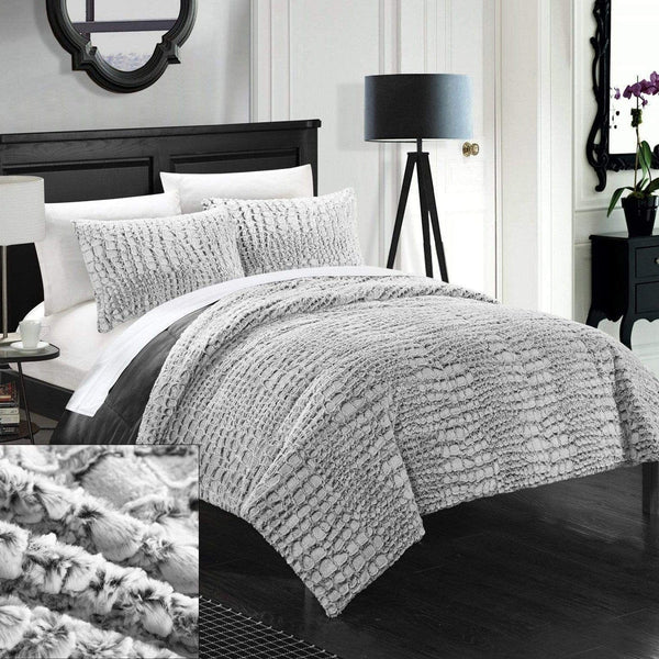 Chic Home Alligator 7 Piece Faux Fur Comforter Set Grey