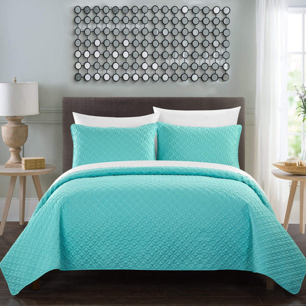 Chic Home Amandla 3 Piece Geometric Quilt Set Aqua