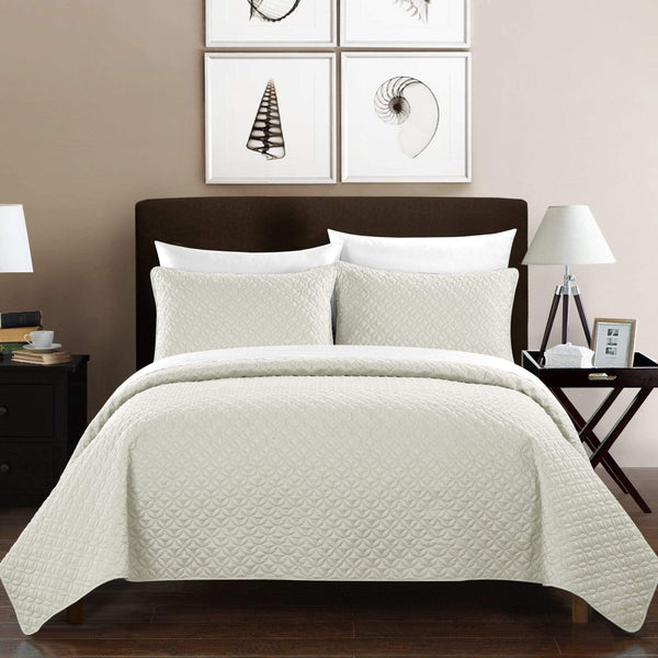 Chic Home Amandla 3 Piece Geometric Quilt Set Beige