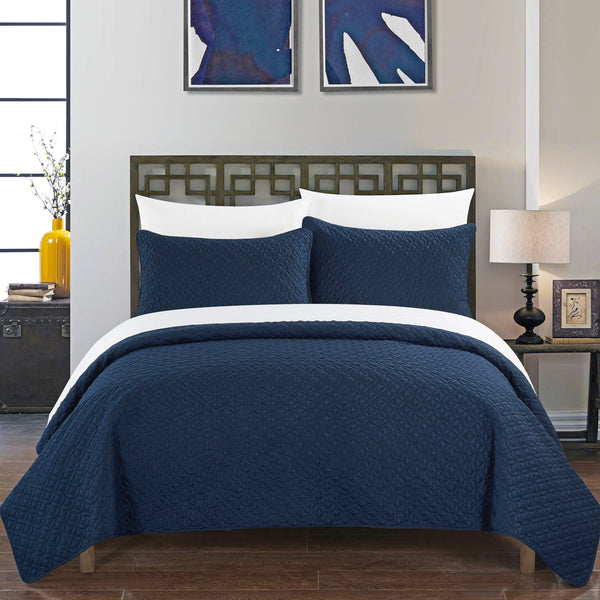 Chic Home Amandla 3 Piece Geometric Quilt Set Navy