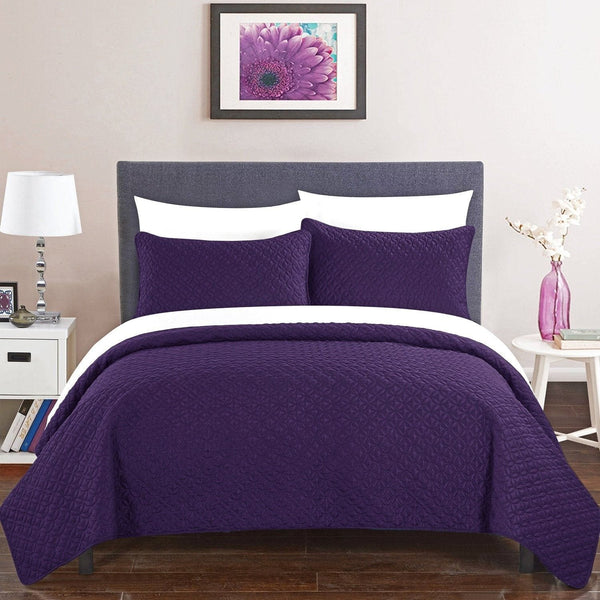 Chic Home Amandla 3 Piece Geometric Quilt Set Purple