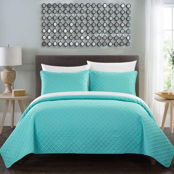 Chic Home Amandla 7 Piece Geometric Quilt Set Aqua