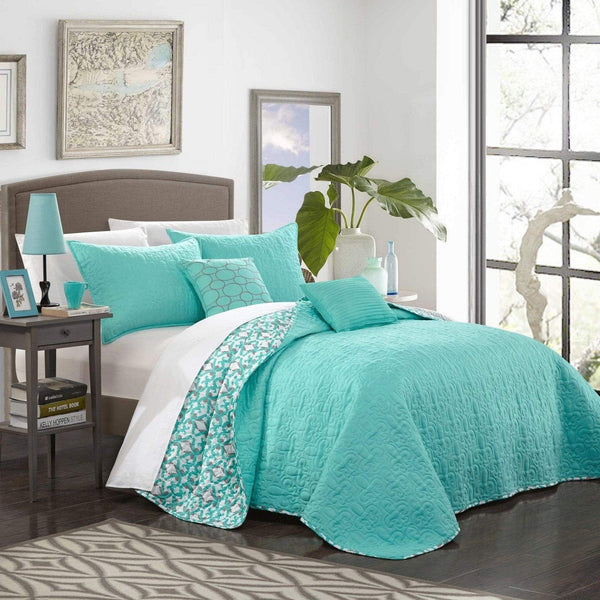 Chic Home Anat 5 Piece Reversible Quilt Set Aqua