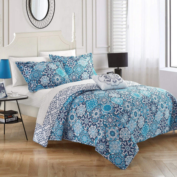 Chic Home Angel 4 Piece Cotton Quilt Set Blue