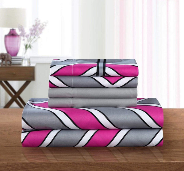 Chic Home Ariel 6 Piece Striped Chevron Sheet Set with Pillowcases Fuchsia