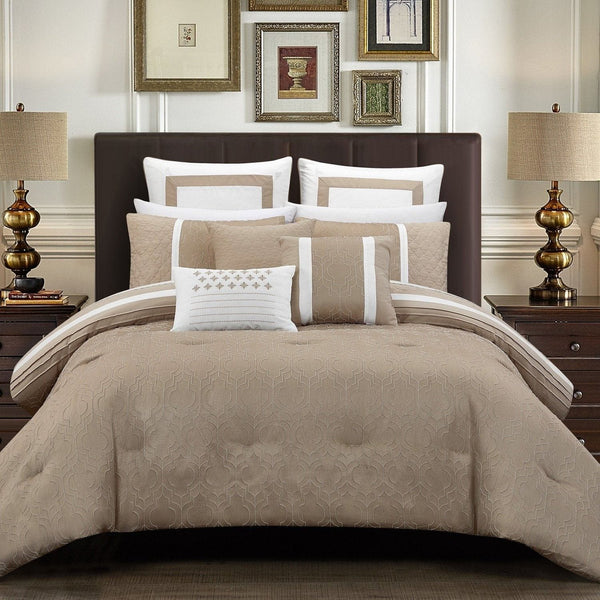 Chic Home Arlow 8 Piece Jacquard Comforter Set Beige