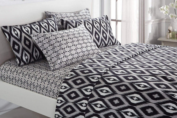 Chic Home Arundel 6 Piece Ikat Diamond Sheet Set with Pillowcases Black