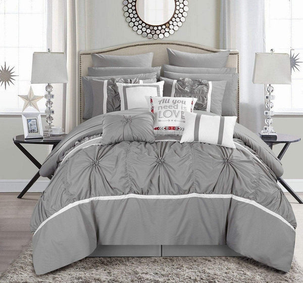 Chic Home Ashville 16 Piece Floral Comforter Set Grey