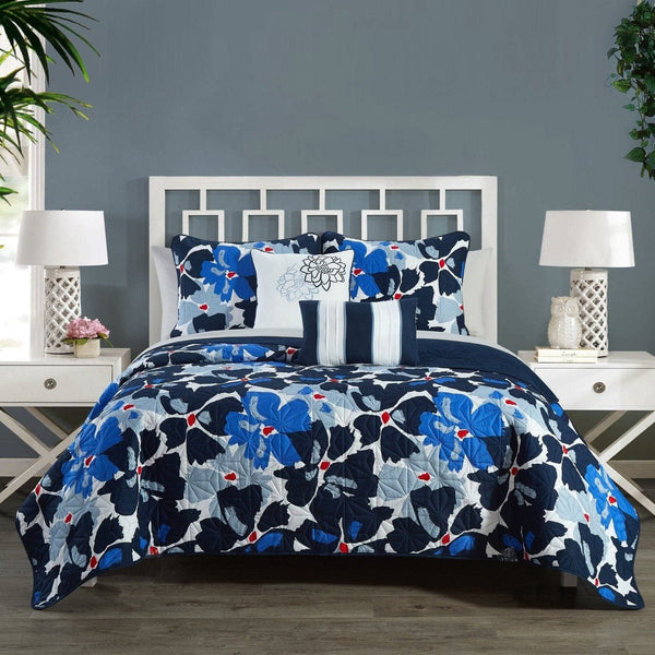 Chic Home Aster 5 Piece Floral Quilt Set Blue