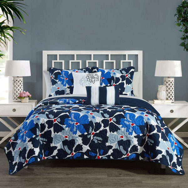 Chic Home Aster 9 Piece Floral Quilt Set Blue