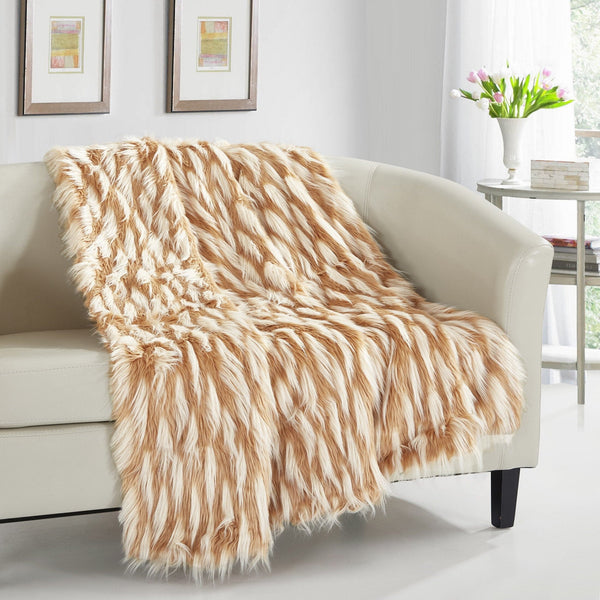 Chic Home Aviva Throw Blanket Cozy Super Soft Ultra Plush Two Tone Design Camel