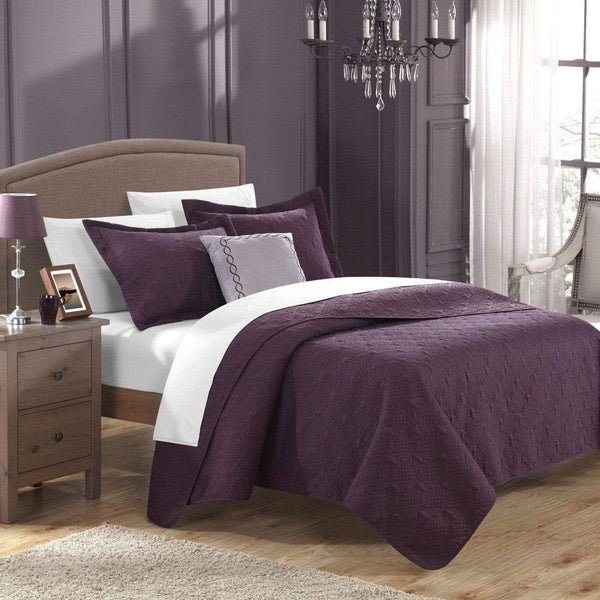 Chic Home Barcelo 4 Piece Matelasse Quilt Set Plum