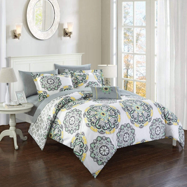 Chic Home Barcelona 8 Piece Boho Paisley Comforter Set Grey