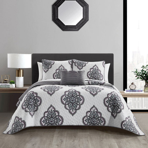 Chic Home Bentley 4 Piece Cotton Jacquard Quilt Set Grey